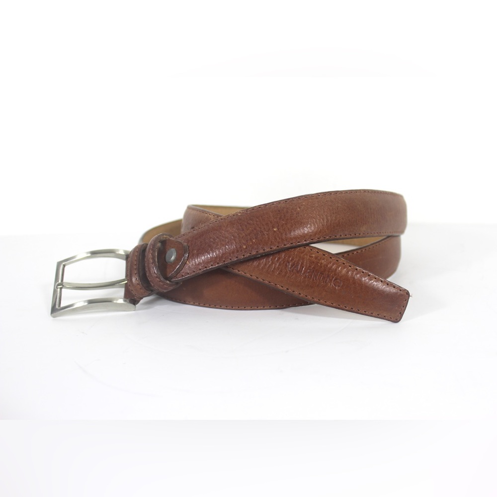 VALENTINO Italian Tan Leather Belt with Silver Buckle unisex - Picture 2 of 10